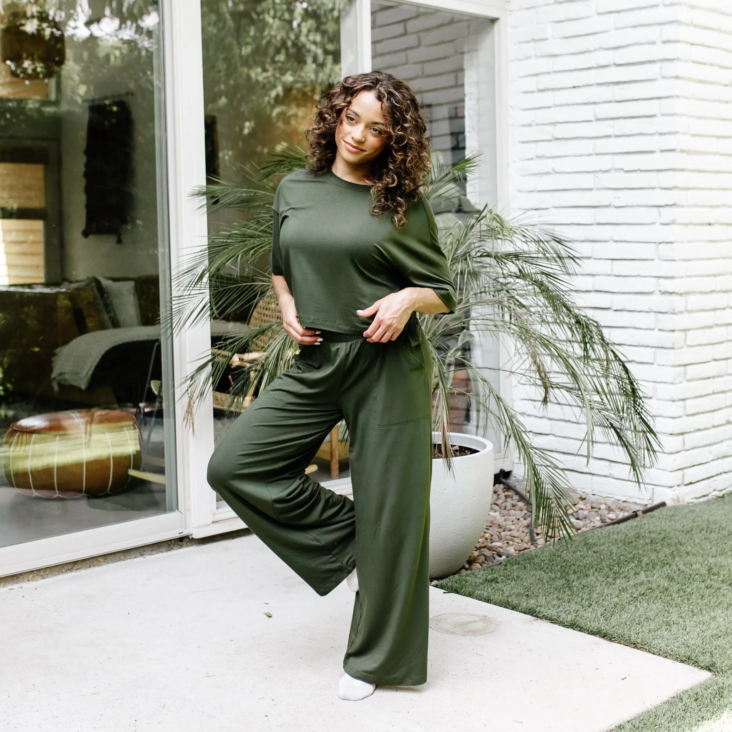 Women's Wide Leg Pant Set in Fir