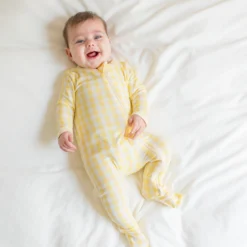 Zippered Footie in Gingham Chamomile