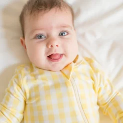 Zippered Footie in Gingham Chamomile
