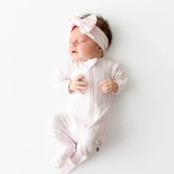 Zippered Footie in Small Sakura Stripe