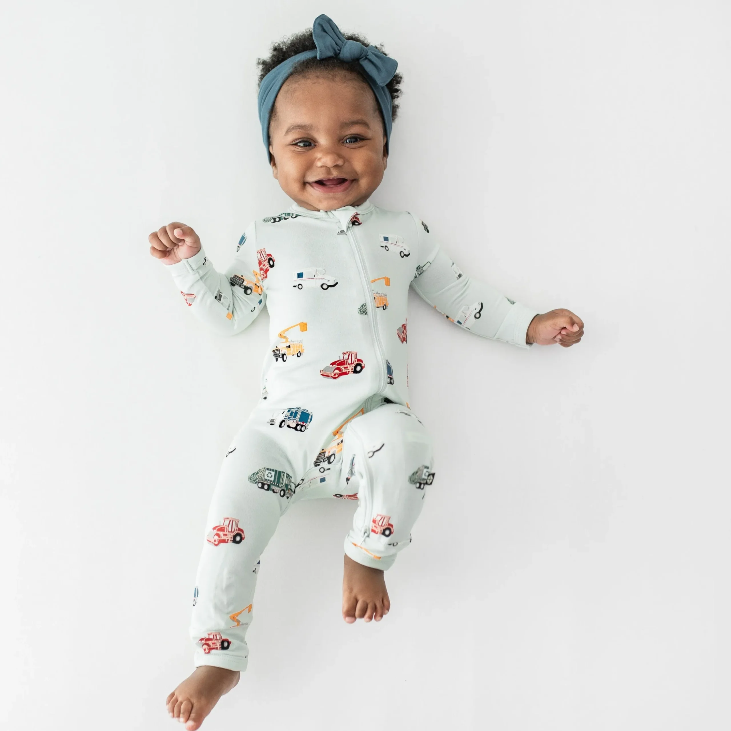 Zippered Romper in City Vehicles