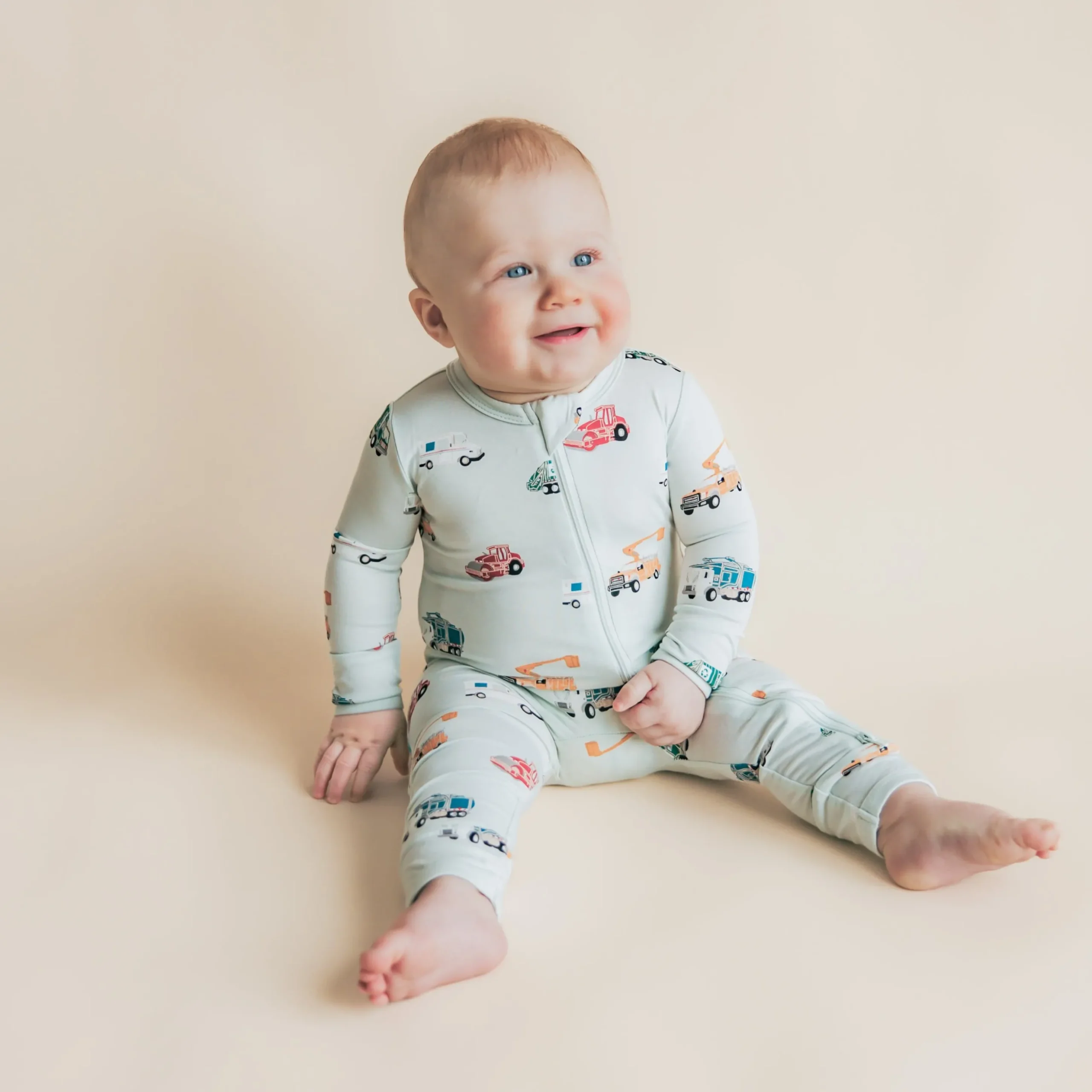 Zippered Romper in City Vehicles