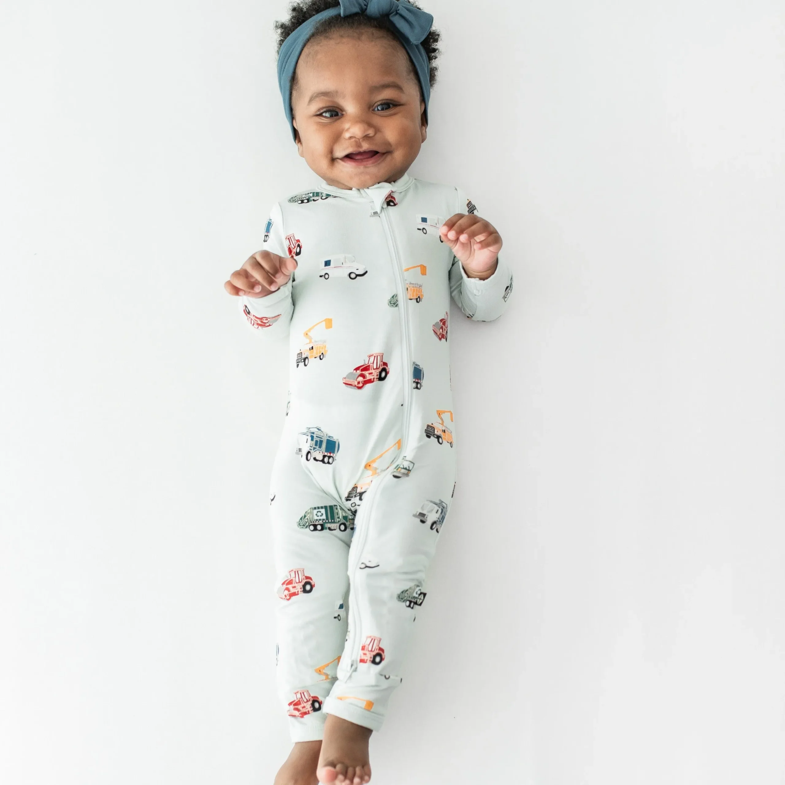 Zippered Romper in City Vehicles