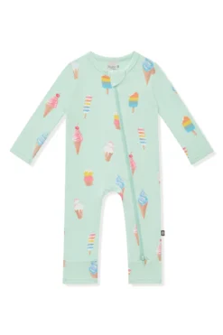 Zippered Romper in Mint Ice Cream