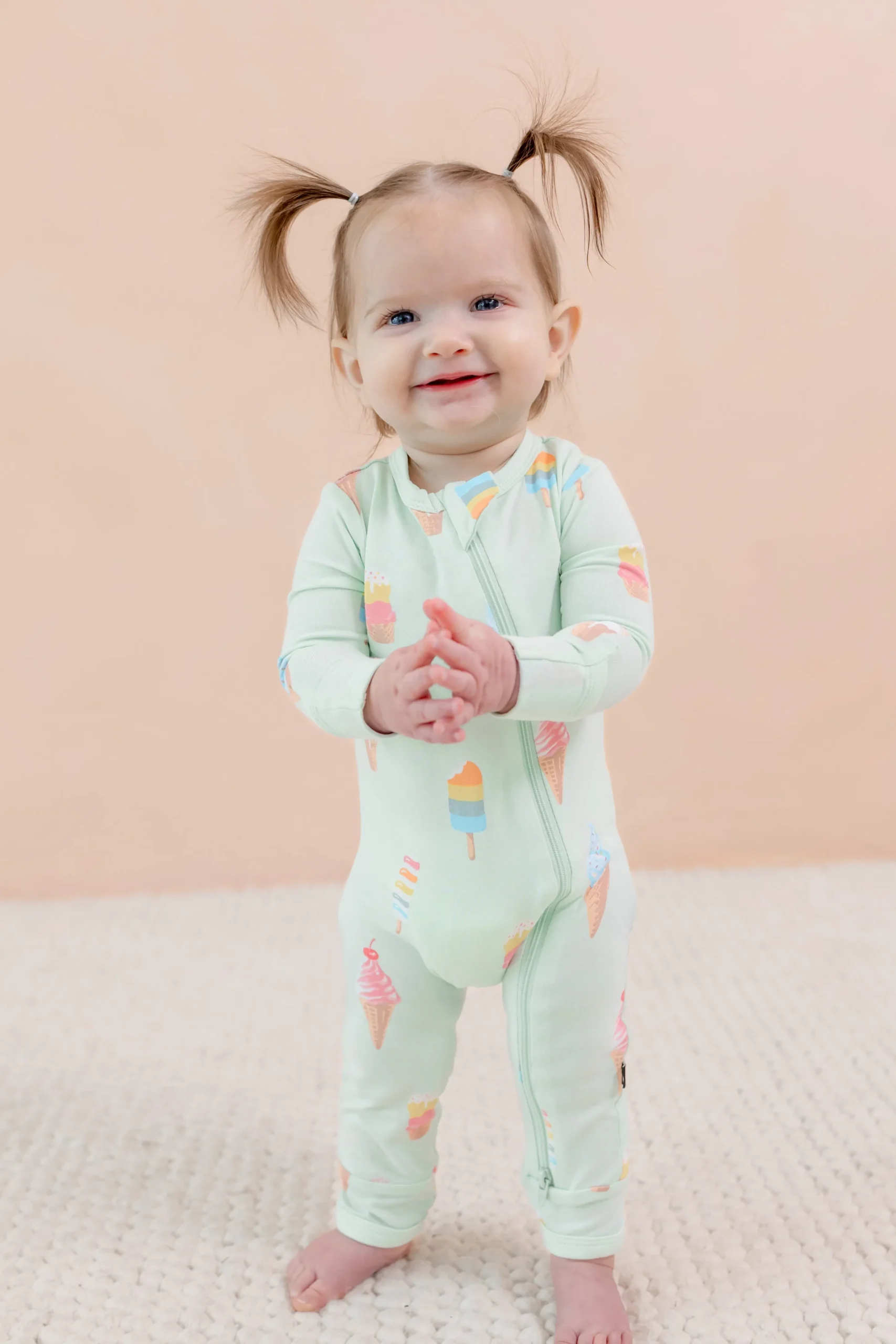 Zippered Romper in Mint Ice Cream