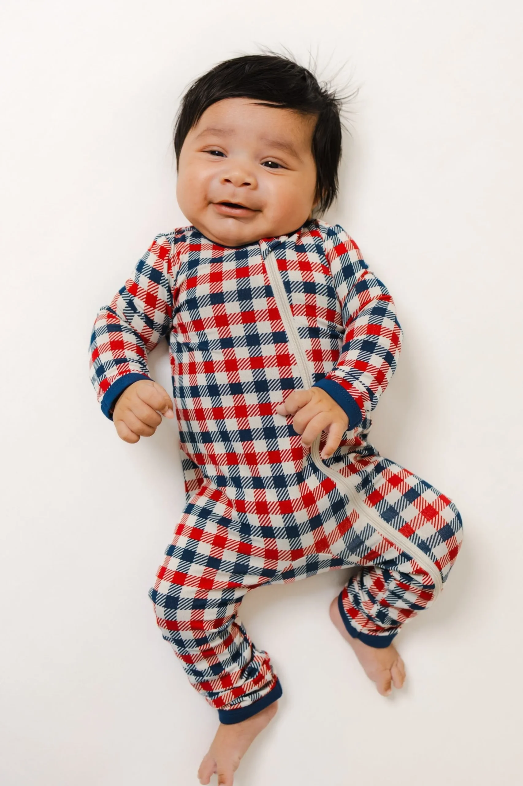 Zippered Romper in Patriotic Gingham