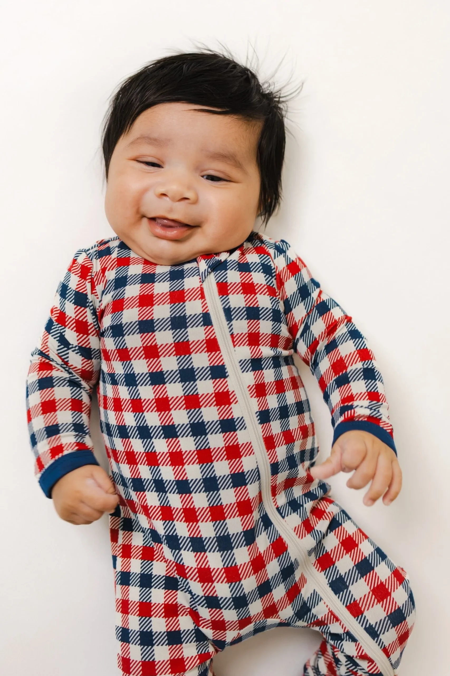 Zippered Romper in Patriotic Gingham