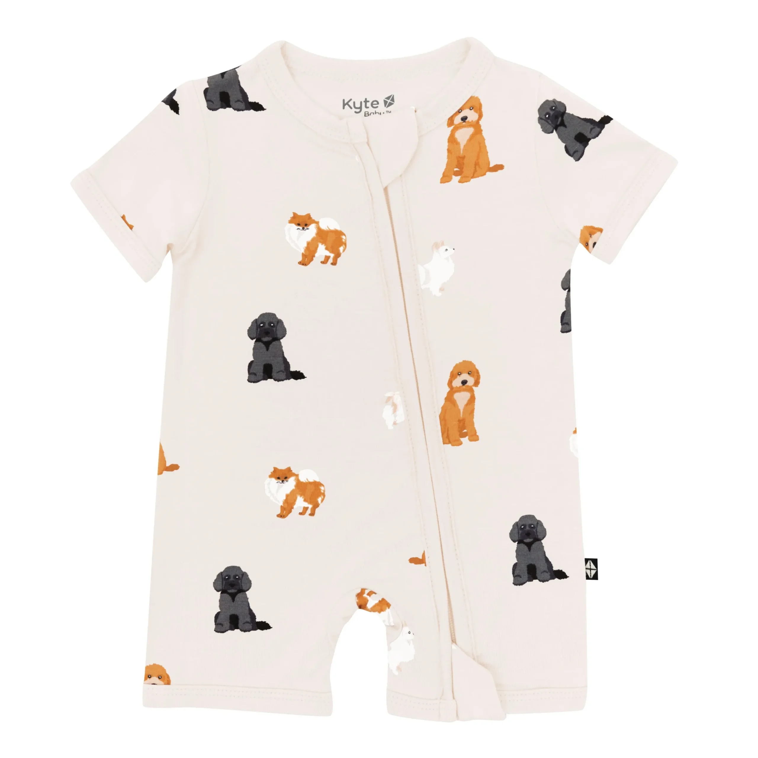 Zippered Shortall Romper in Fluffy Dog
