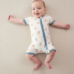 Zippered Shortall Romper in Teddy Bear