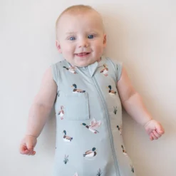 Zippered Sleeveless Romper in Mallard Duck