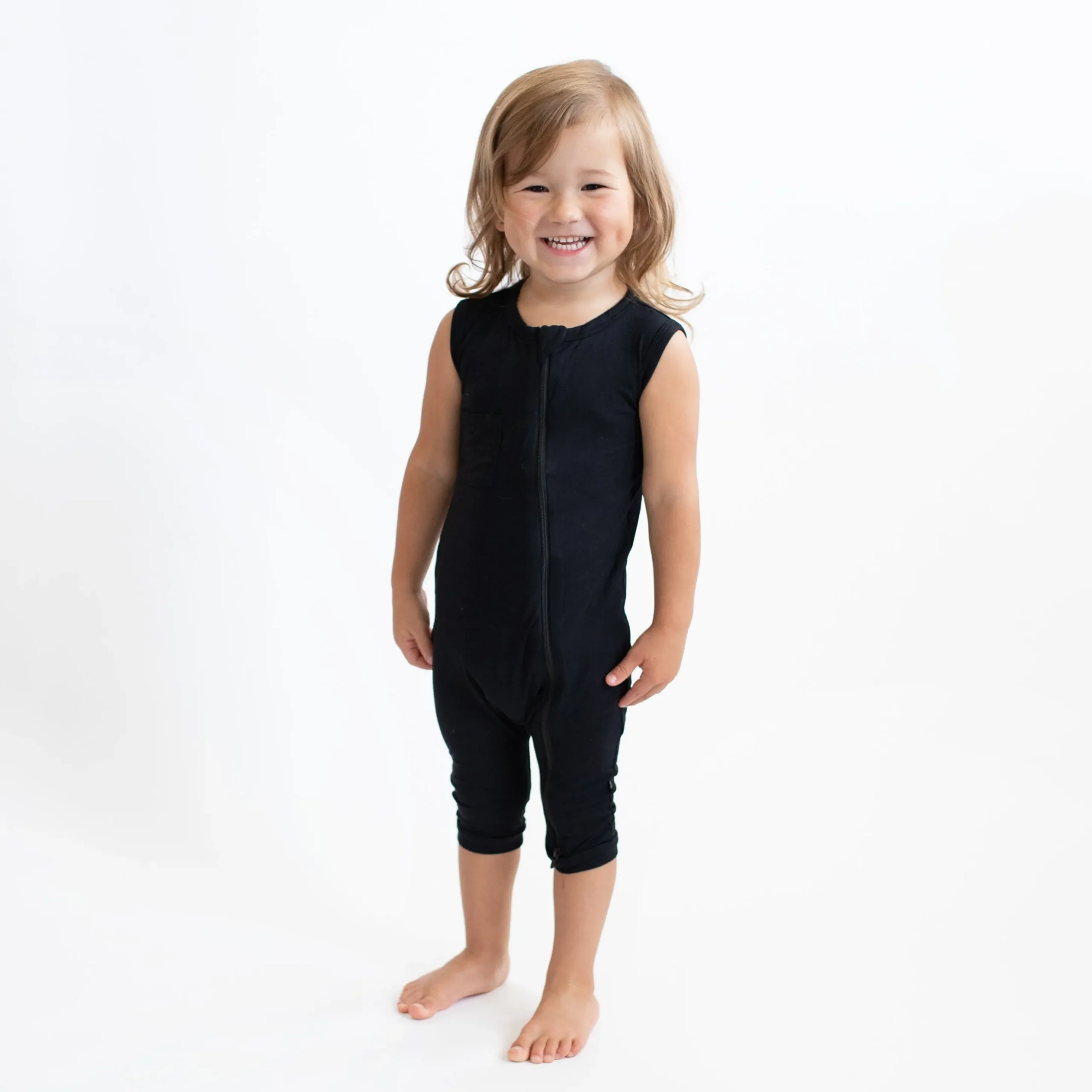 Zippered Sleeveless Romper in Midnight