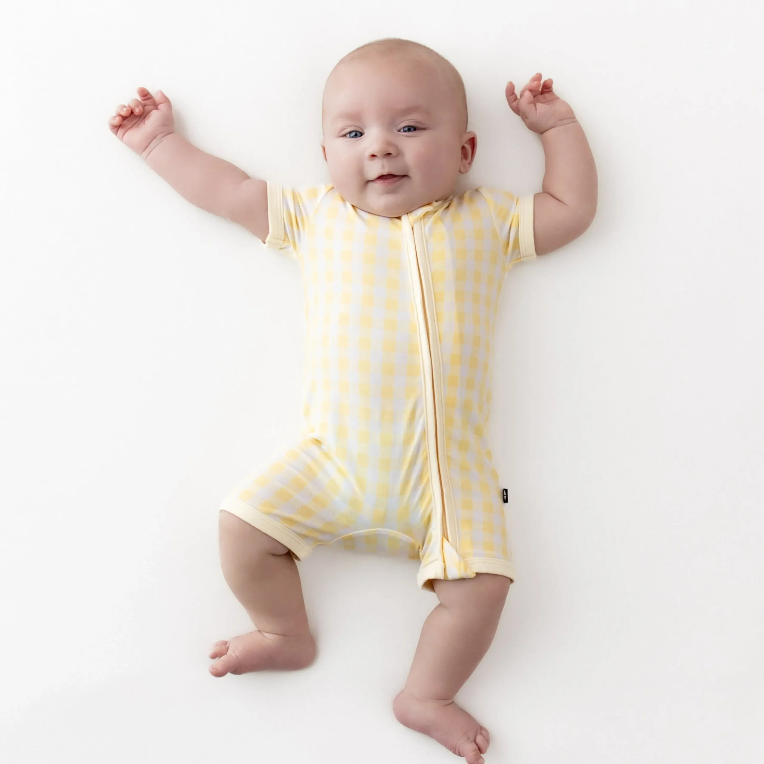 Zipper Shortall Romper in Gingham Chamomile