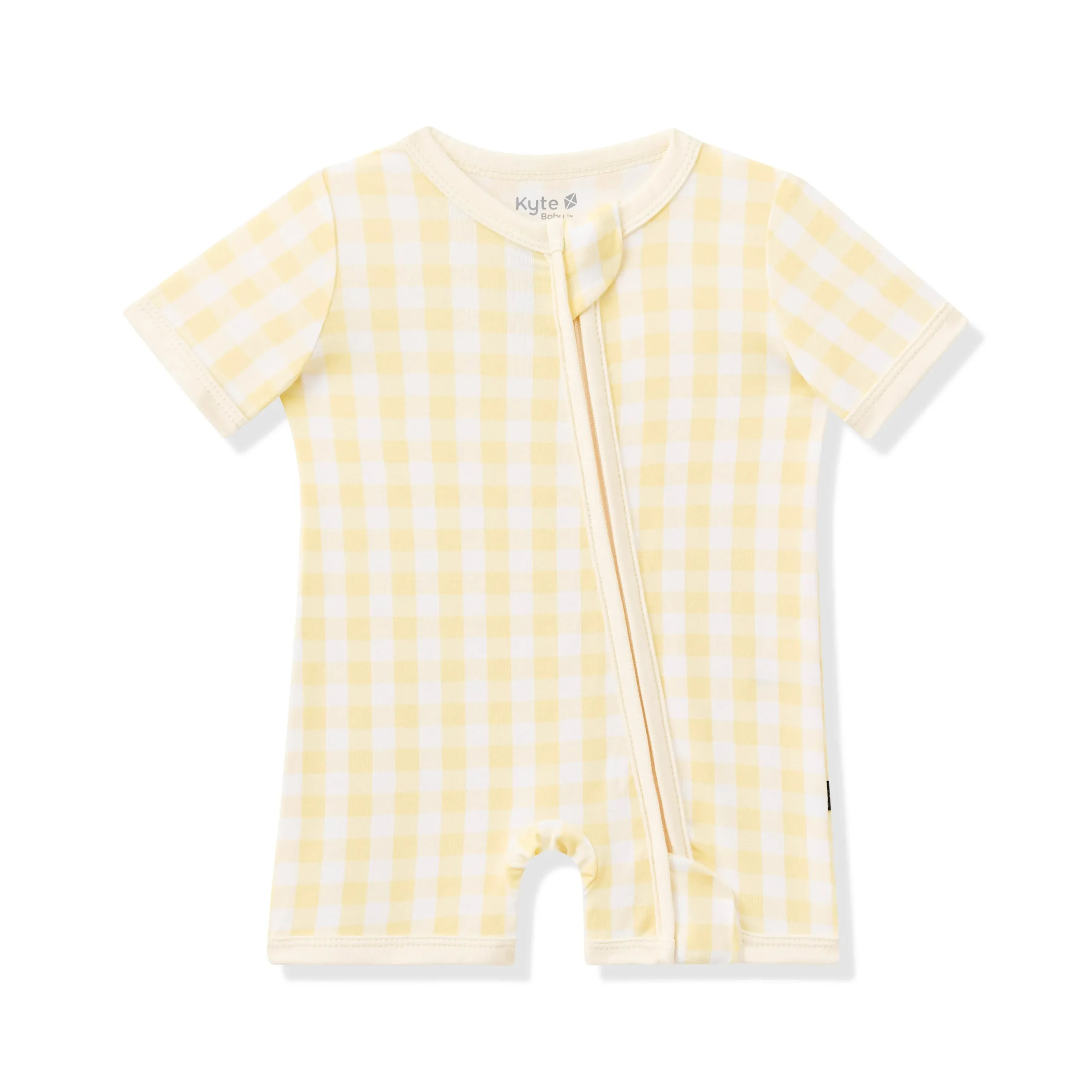Zipper Shortall Romper in Gingham Chamomile