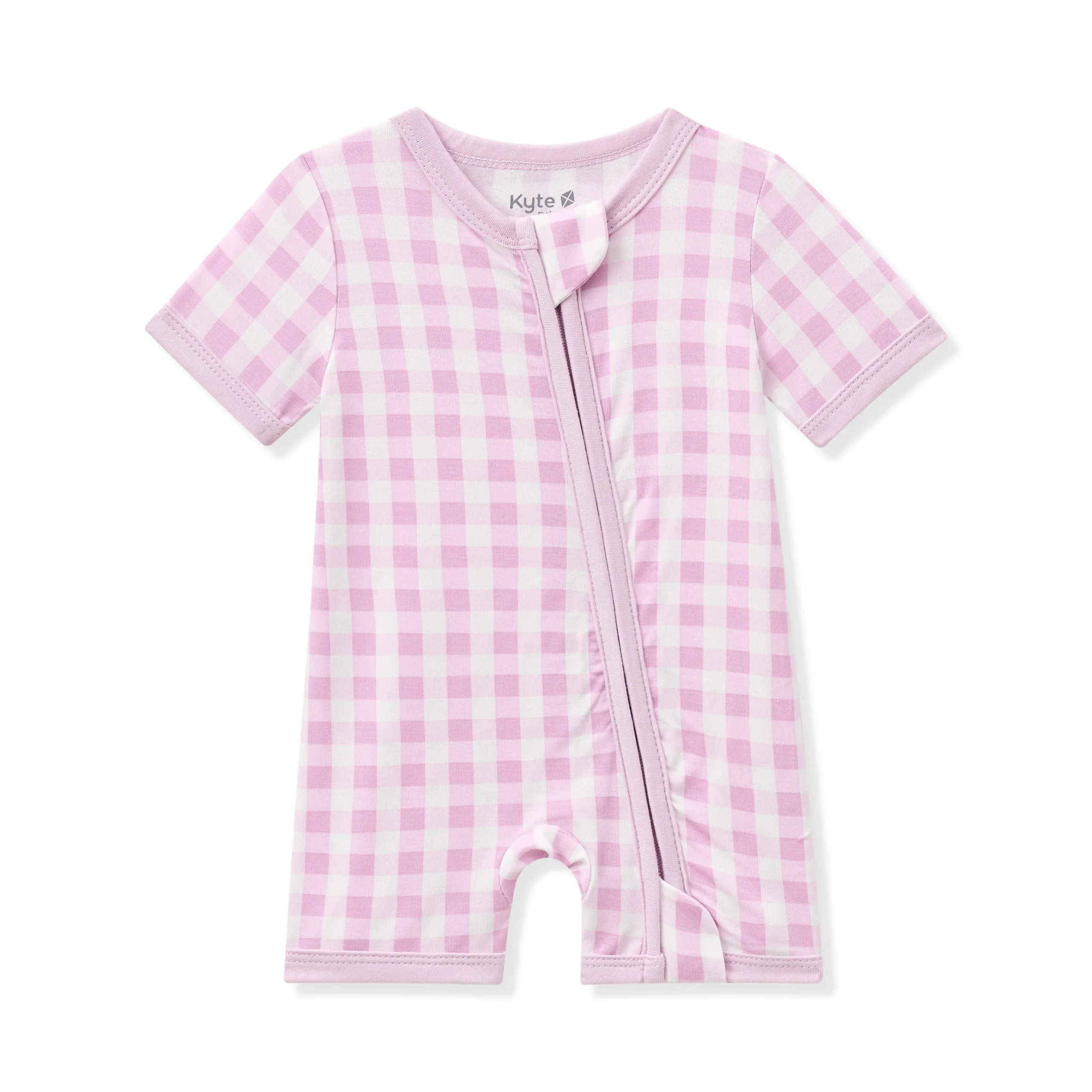 Zipper Shortall Romper in Gingham Thistle