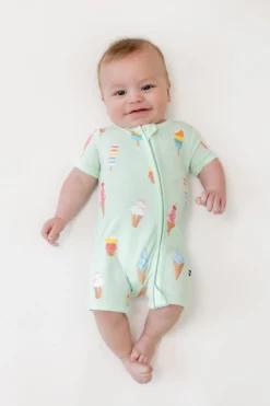 Zipper Shortall Romper in Mint Ice Cream