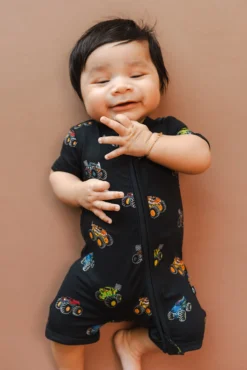 Zipper Shortall Romper in Monster Truck