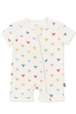 Zipper Shortall Romper in Pastel Mickey Mouse