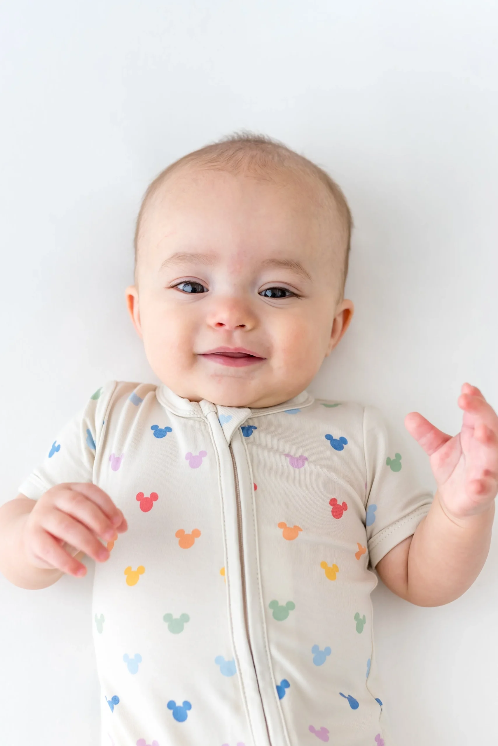 Zipper Shortall Romper in Pastel Mickey Mouse