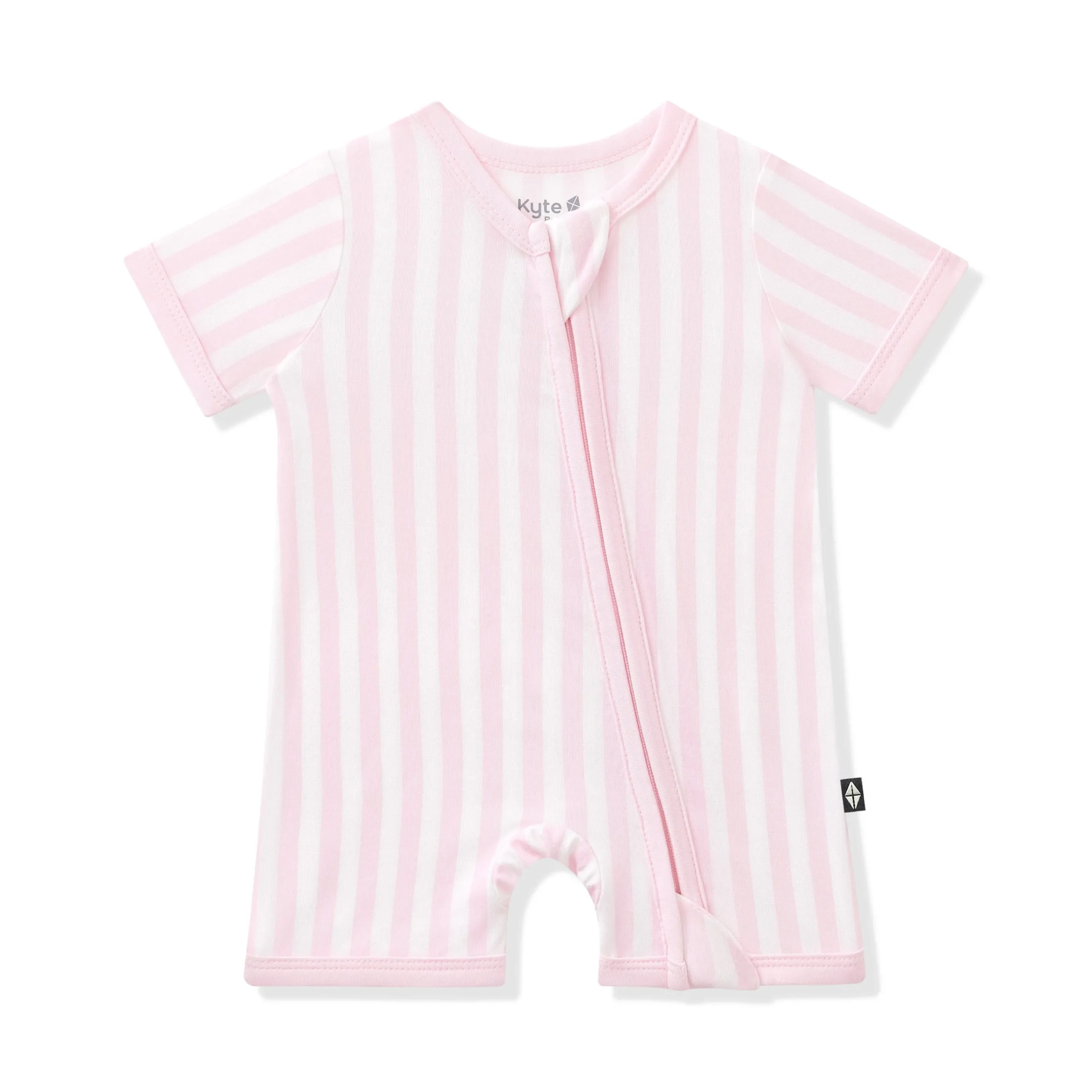 Zipper Shortall Romper in Small Sakura Stripe