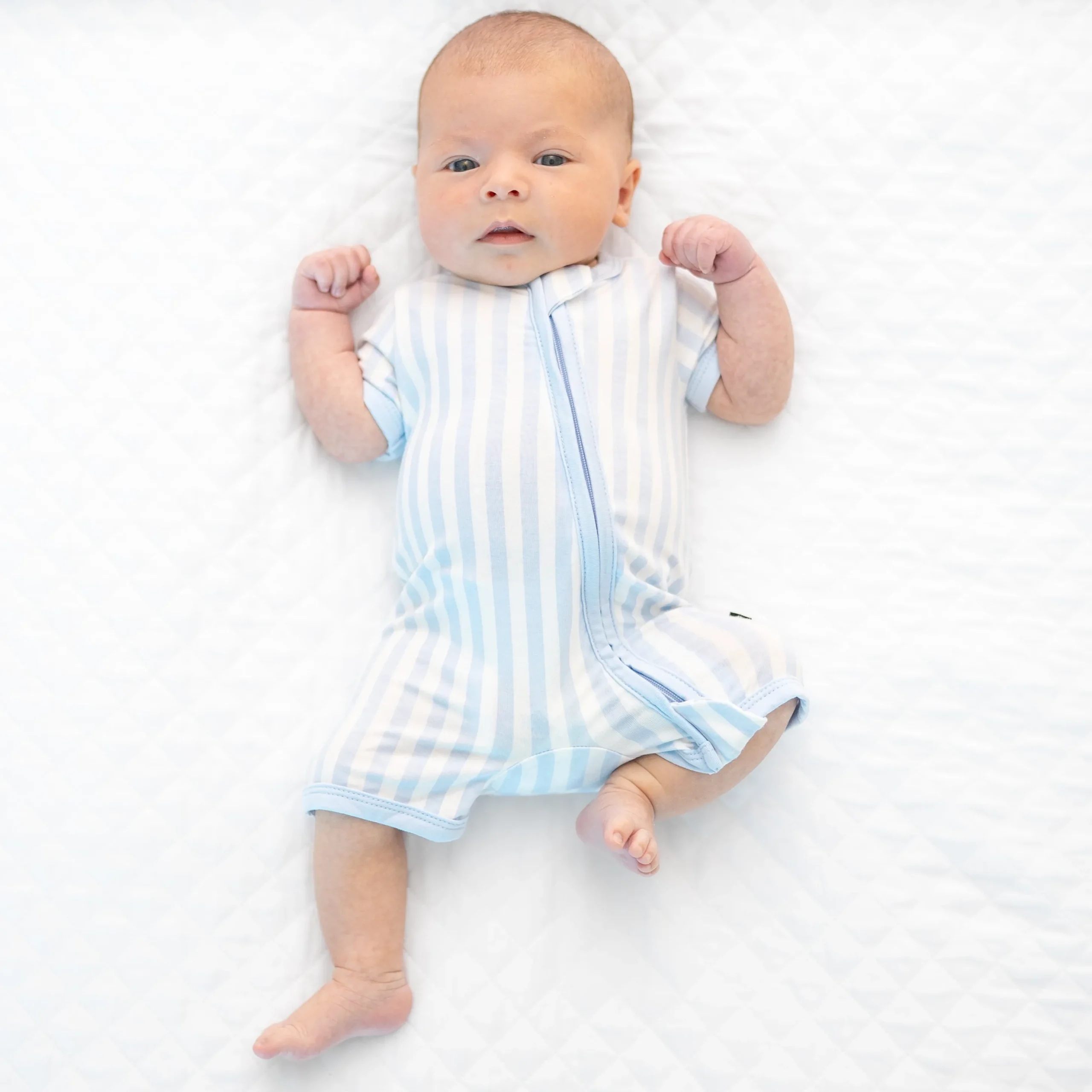 Zipper Shortall Romper in Small Mist Stripe