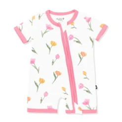 Zipper Shortall Romper in Tulip