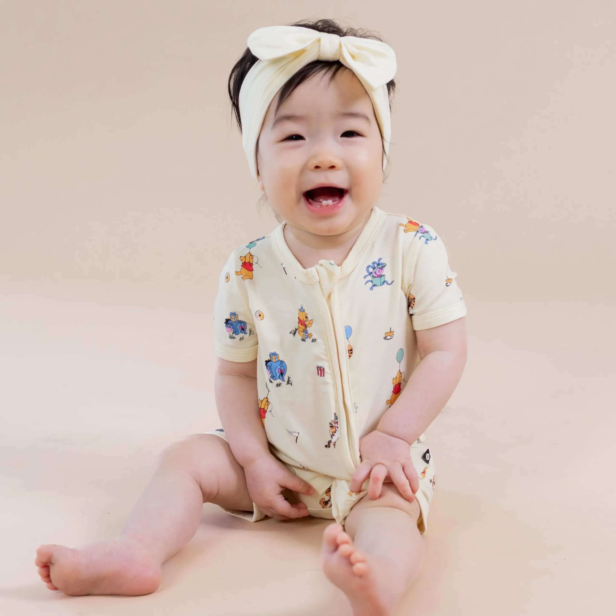 Zipper Shortall Romper in Winnie the Pooh Celebration